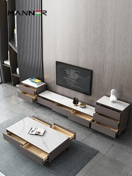 Итальянская минималистская каменная плита журнальный столик шкаф для телевизора комбинированная гостиная домашний квадратный шкаф для хранения из массива дерева