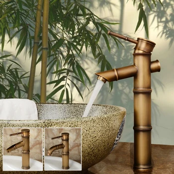 Смеситель для раковины в ванной комнате из античной латуни в форме бамбука с бронзовой отделкой Смеситель для раковины с одной ручкой для горячей и холодной воды