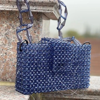 Оригинальный дизайн, Индивидуальная сумка ручной работы из бисера, наплечные сумки Ins Crystal Prussian Blue, высококачественная сумочка для вечеринки и ужина