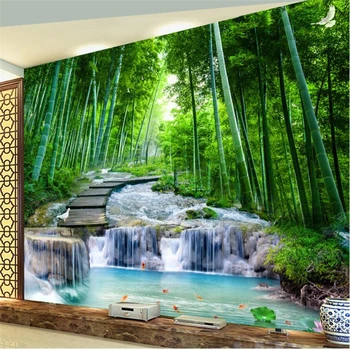 обои beibehang фрески [изготовленный на заказ диван для гостиной диван-телевизор фон бамбуковый деревянный мост вода декоративная роспись Обоев
