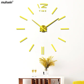 Muhsein Современные Настенные Часы С 3D Цифрами Часы Большого Размера DIY Настенные Стикеры Часы Для Домашнего Декора Часы Без Звука Кварцевые Часы Бесплатная Доставка