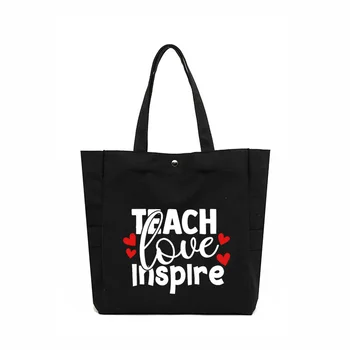 Научите любить Вдохновлять Подарок для учителя Сумка через плечо Большая вместительная женская сумка-тоут Холщовая сумка Женская сумка для покупок