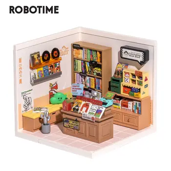 Robotime Rolife 3D Пластиковая головоломка Мини Кукольный Дом Увлекательный Книжный Магазин DIY Miniature House Kit