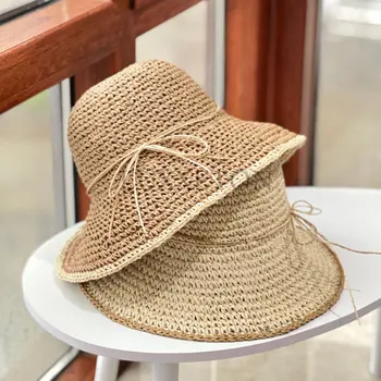 Женская шляпа рыбака с большими полями, летняя Корейская версия, Универсальная Солнцезащитная шляпа для пикника, Плетеная соломенная шляпа для улицы