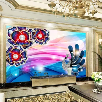 Пользовательские обои Beibehang 3d фрески с бриллиантами цветы пиона красивые красочные украшения с павлином ТВ фон обои