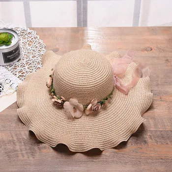 Модная женская летняя новая женская шляпа от солнца, кепка-ведро, бежевый кружевной бант, цветы, лента, соломенная шляпа с плоским верхом, пляжные кепки, Панама В подарок