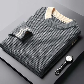 Высокое качество 2022 новый трендовый свитер в тон, мужской повседневный корейский модный дизайн, осенне-зимний пуловер для взрослых, вязаный спицами