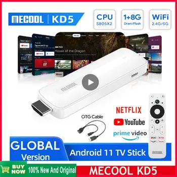 MECOOL KD5 Android 11 TV Stick с Amlogic S805X2 BT 5,0 WiFi 2,4 G / 5G 1 + 8G С сертифицированным Google Очень быстрым мини-медиаплеером