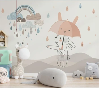 Обои wellyu Custom Nordic cartoon, расписанные вручную радужным кроликом, фон детской комнаты, фоновые обои для гостиной, спальни