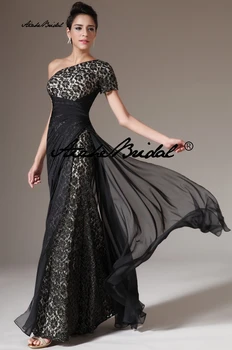 Черные вечерние платья на одно плечо, кружевное Длинное платье для выпускного вечера в стиле Русалки, Элегантное вечернее платье с кружевным узором, вечернее платье
