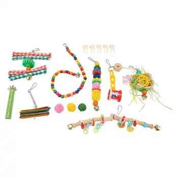 Жевательная игрушка-качели для птиц, красочный многоцелевой набор игрушек-качелей для волнистого попугайчика для птиц