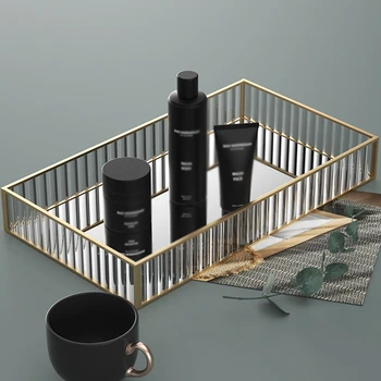 Nordic Retro Storage Box Tray Gold Rectangle Glass Makeup Organizer Tray Dessert Plate Jewelry Display коробка для хранения