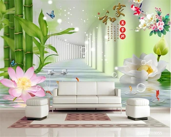 3d обои beibehang Модные свежие обои и все бамбуковые цветы лотоса 3D ТВ фон стены papel de parede behang