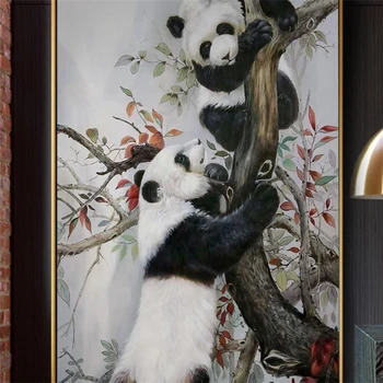 wellyu Новая китайская ручная роспись кистью гигантская панда лесной пейзаж входное украшение на заказ большая фреска зеленые обои