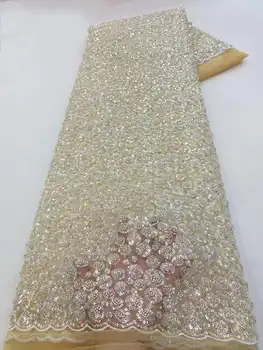 Роскошные Африканские бусины Блестки Кружевная ткань Высокого качества 2023 г. Тяжелая вышивка бисером Французский тюль Кружева Нигерийское свадебное платье