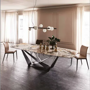 Легкий роскошный стиль, яркий обеденный стол из каменной плиты, современный Простой прямоугольный обеденный стол для дома