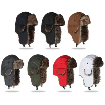 Мужские и женские зимние плюшевые шапки, теплая русская шапка С ушками, Меховая кепка пилота-ловца, Лыжная кепка для катания на снегу на открытом воздухе