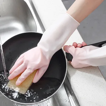 Водонепроницаемые латексные перчатки градиентного цвета, женская тонкая одежда для стирки, Кухонные перчатки для уборки по дому, прочные перчатки для мытья посуды