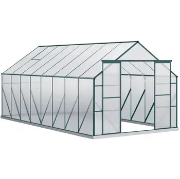Алюминиевая теплица 16 x 8 дюймов, комплект для садовой теплицы из поликарбоната с регулируемым вентиляционным отверстием на крыше, водосточным желобом и раздвижной дверью
