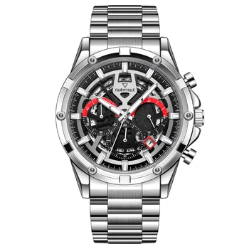 Mark Fairwhale Мужские часы с хронографом 43 мм Военные часы Кварцевые наручные часы Спортивные Светящиеся Тройные Окна Скелет