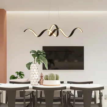 Современные светодиодные потолочные люстры в форме алюминиевого галстука для обеденного стола, кухонного островка, гостиной, декоративного освещения в помещении, подвесной светильник