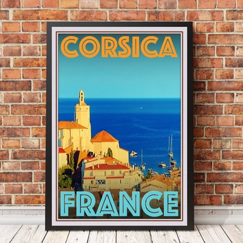 Туристический плакат или картина на холсте в винтажном стиле ретро - Corsica France Картина для украшения дома (без рамки)