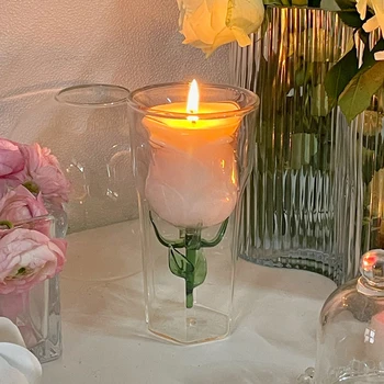 Стеклянная чашка двойного назначения в форме цветка, Стеклянные подсвечники для свадебных украшений, Стеклянные подсвечники для свадьбы /вечеринки /фестивалей