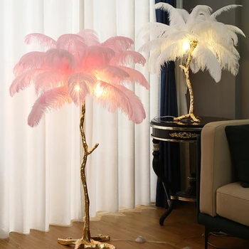Торшер для гостиной, Лампа из страусиных перьев в спальне