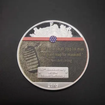 2019 50-я годовщина высадки на Луну Серебряная монета весом 1 унция, Коллекционный подарок с красочным покрытием, монета Apollo 11 с серебряным покрытием
