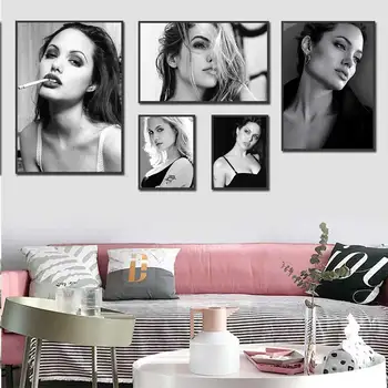 Плакат Анджелины Джоли, Горячая Кинозвезда, Черно-белая Дымящаяся Картина на холсте, Настенные Панно для декора гостиной