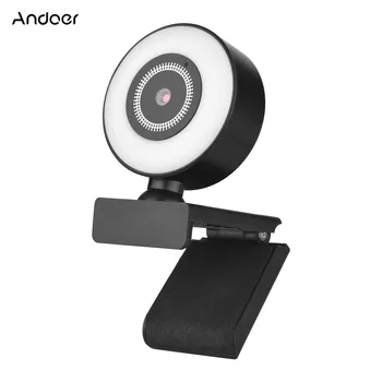 Веб-камера Andoer 1080P HD USB Plug and Play со Встроенным Микрофоном, Заполняющей Подсветкой для Видеоконференции с Ноутбуком и Настольным компьютером