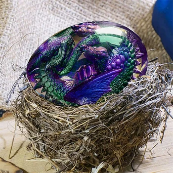 Яйцо Лавового дракона Статуя из смолы Декоративные Яйца динозавра Скульптура Кристалл Драгоценный камень Сувенир Коллекция домашнего декора Игрушка в подарок малышу