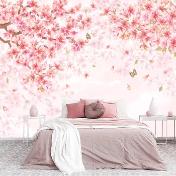 Пасторальные обои ручной росписи в скандинавском стиле с розовым вишневым цветом на заказ, наклейки на стены, мебель для гостиной, спальни