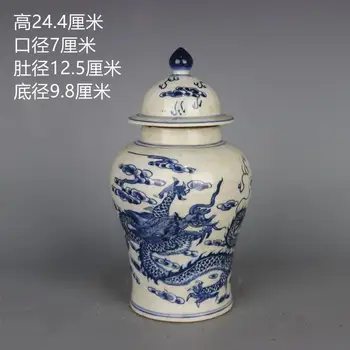 Китайская сине-белая фарфоровая банка с рисунком дракона Цин Канси 9,60 дюйма