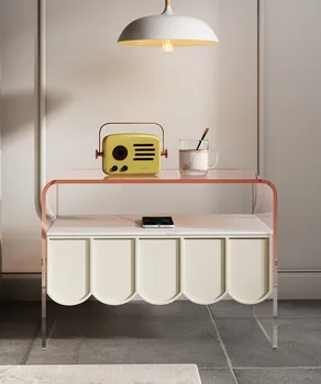 Интеллектуальная прикроватная тумбочка Итальянский минималистичный светло-роскошный кремовый акриловый современный прикроватный столик для спальни