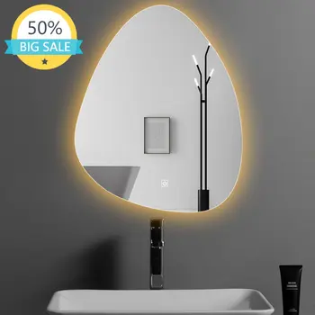 Вертикальное зеркало в ванной неправильной формы, Умная 3-цветная Регулируемая светодиодная Многофункциональная лампа с Bluetooth-динамиком для гостиничного гардероба