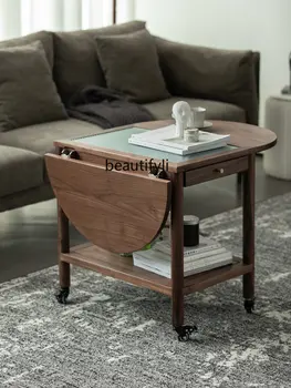 zq Черный Ореховый складной приставной столик Nordic Tea Table Журнальный столик Диван и тележка для чайного столика Боковой шкаф Угловой столик