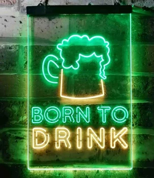 Изготовленная на заказ неоновая вывеска Born To Drink Man Cave Bar Двухцветная светодиодная неоновая подсветка Пивного бара Настенное украшение Подвесной светильник