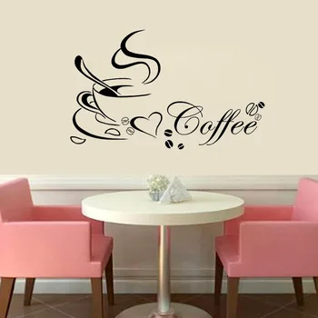 Кофейная чашка с сердечком Виниловые наклейки на стену кухни ресторана DIY Home Decor настенная художественная роспись Наклейка