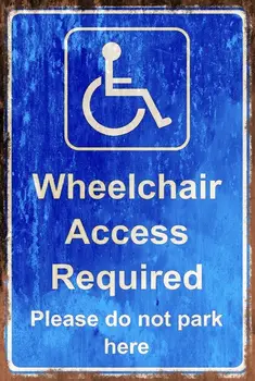 Доступ для инвалидных колясок Пожалуйста, не паркуйтесь здесь, металлический предупреждающий знак в ретро-винтажном стиле