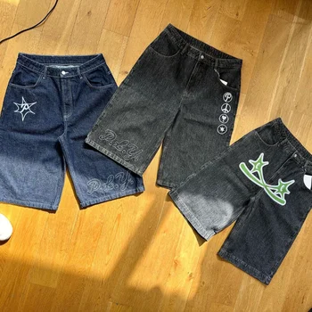 Новая мужская одежда Y2k в стиле харадзюку, панк-рок, спортивные шорты, летние модные повседневные джинсовые шорты в стиле хип-хоп, винтажные свободные брюки длиной до колен
