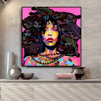 Абстрактный портрет афроамериканки Картина на холсте Плакаты и принты Граффи Скандинавская настенная живопись для гостиной