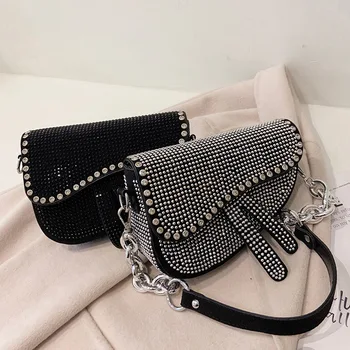 Женская сумка 2023, новая модная Роскошная седельная сумка с бриллиантами, высококачественная цепочка с водяными бриллиантами, сумка через плечо на одно плечо