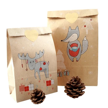 Рождественский Крафт-бумажный пакет Для упаковки конфет и печенья Бумажные пакеты для Новогодней вечеринки Принадлежности для декора 12 шт. /лот