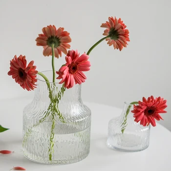 Ледниковая матовая узкогорлая стеклянная ваза украшение гостиной цветочной композицией