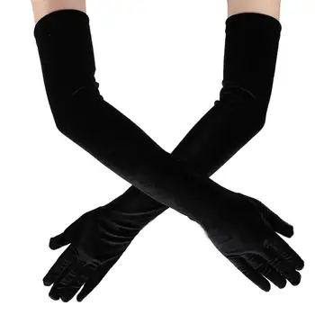 Винтажные Женские Бархатные перчатки с эластичными длинными пальцами для вечерней вечеринки и Грелки для рук