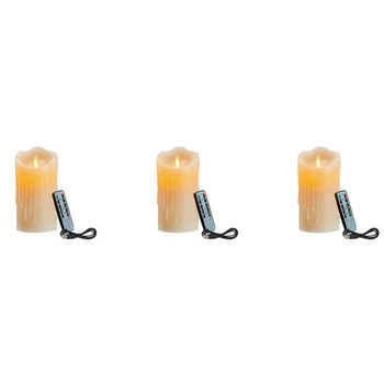 3X Светодиодные Свечи, Мерцающие Беспламенные Свечи, Перезаряжаемые Свечи, Настоящие Восковые Свечи С Дистанционным Управлением, 10 см
