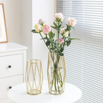 Скандинавская железная ваза из кованого золотого стекла, стол в гостиной, украшенный сухоцветами, Гидропонная цветочная композиция