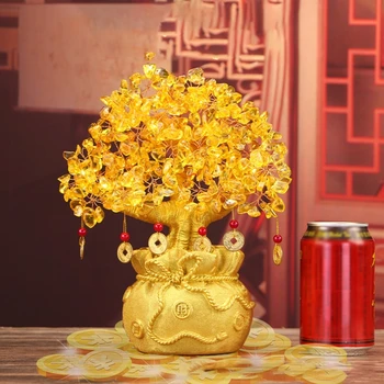 Желтый кристалл Креативный Цитрин Счастливое дерево Китайский Фэн-шуй Денежное дерево Фортуна Дерево для украшения рабочего стола Домашний декор прямая поставка