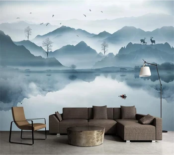 бейбехан Пользовательские обои фотообои новая китайская художественная концепция абстрактный чернильный пейзаж фоновая фреска для гостиной